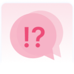 Pink speech bubbles on a gradient pink background, one showing an exclamation mark and the other a question mark.